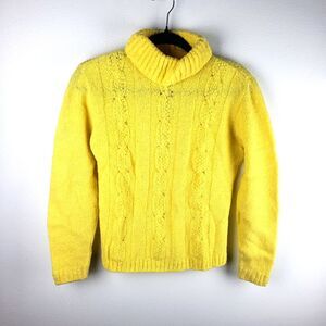 Women's Vintage Blairmoor Bright Yellow Pullover Knit Mock Neck Sweater Sz Sm